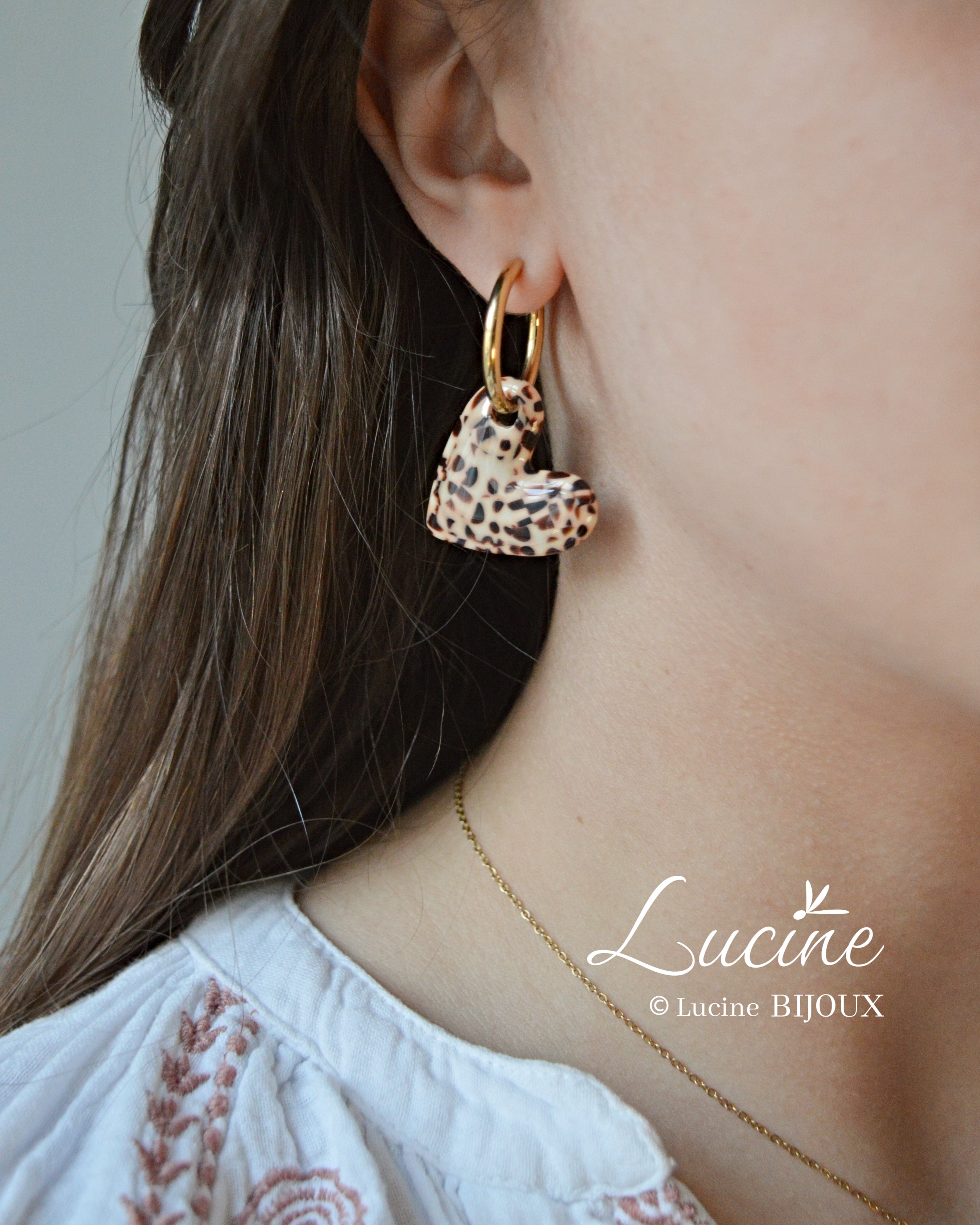 Boucles d'oreilles Constance cœur - léopard beige