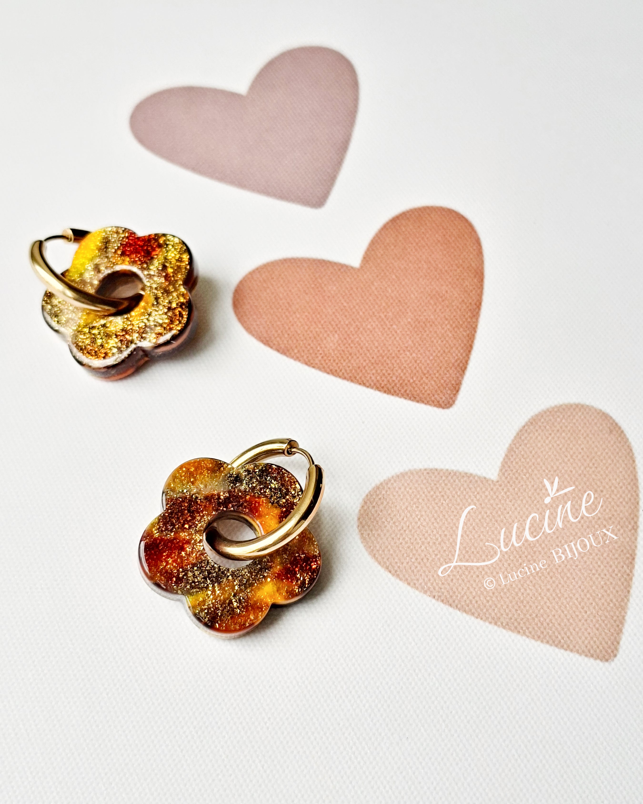 Boucles d'oreilles Constance - marrons pailletées