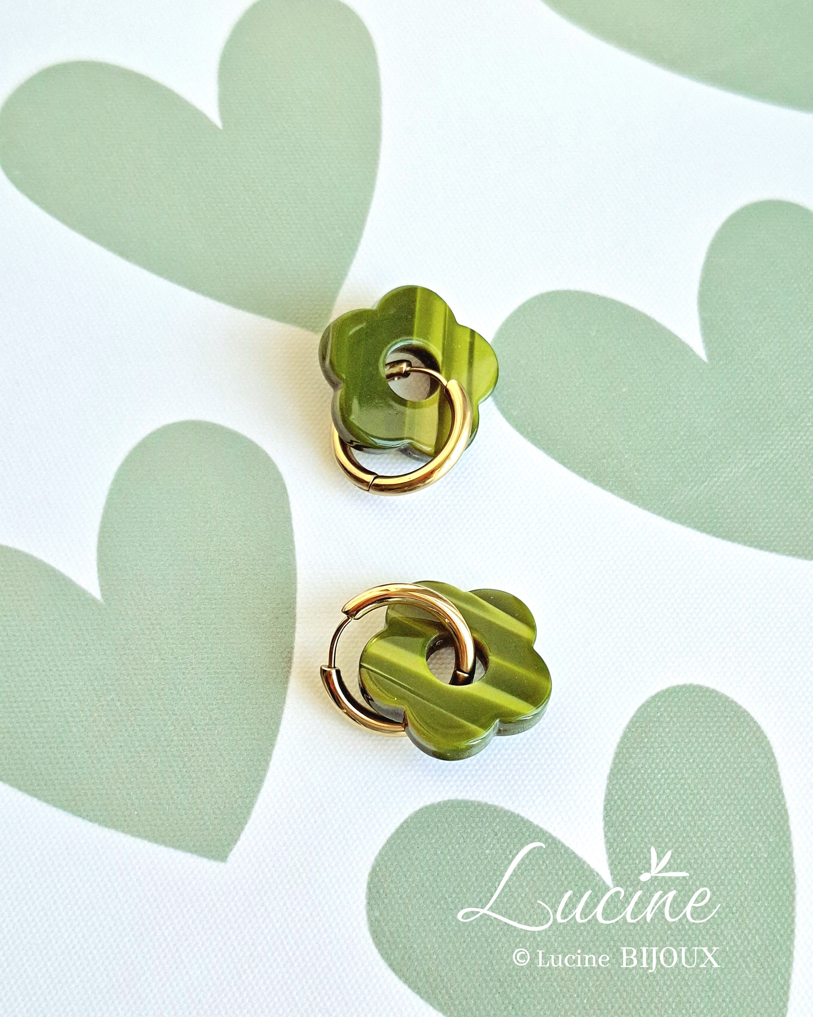 Boucles d’oreilles Constance – vert olive
