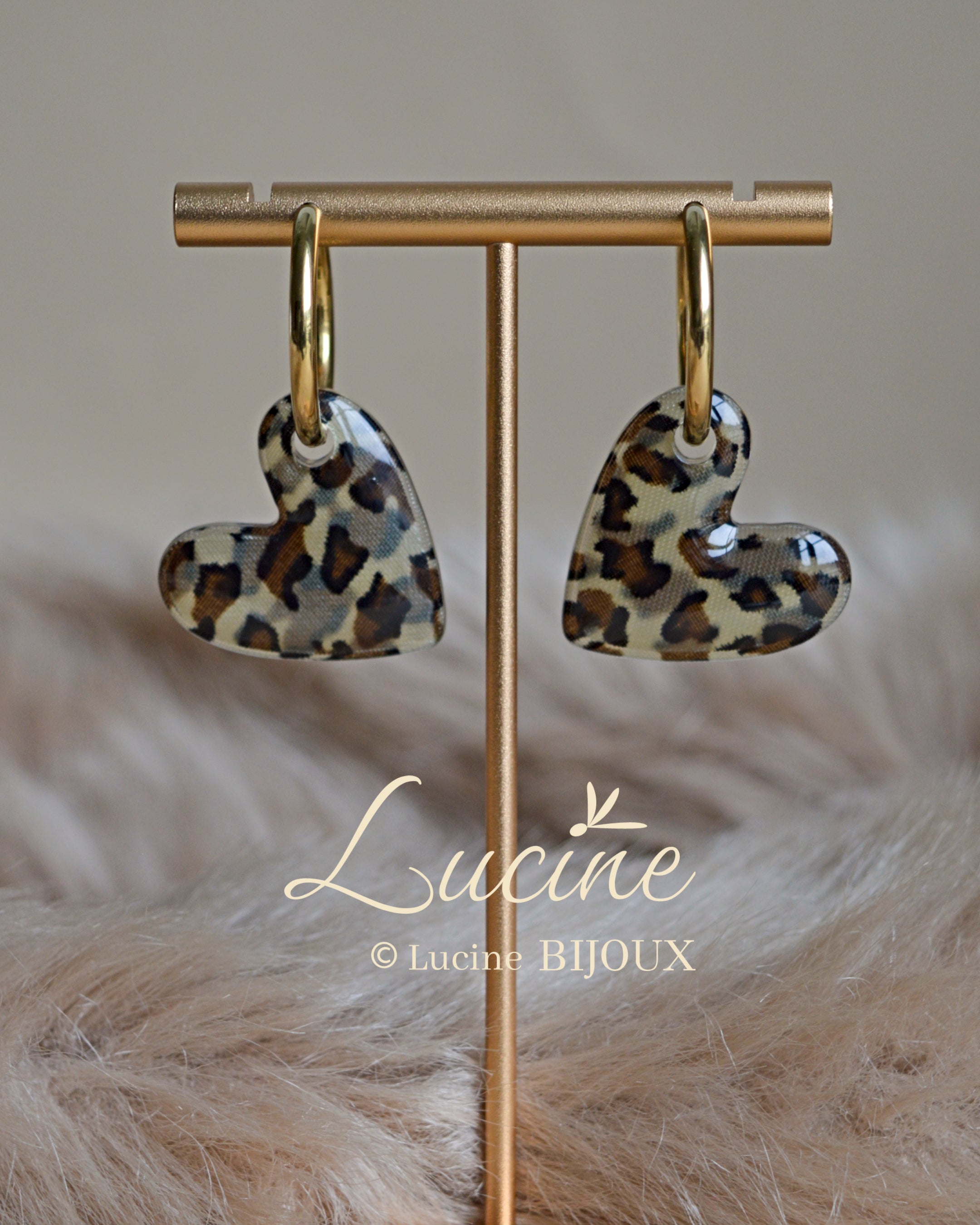 Boucles d'oreilles Constance cœur - léopard