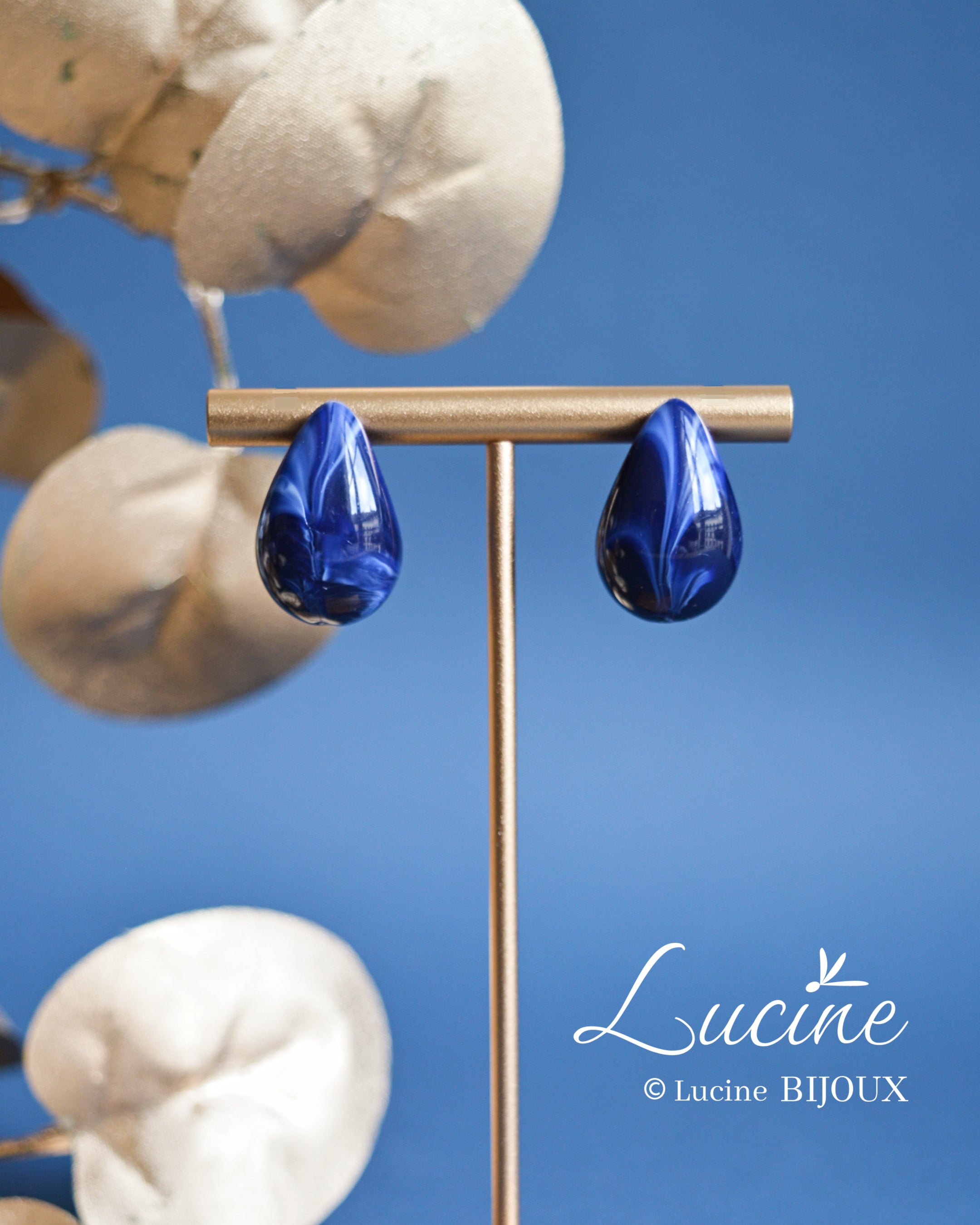 Boucles d'oreilles gouttes - bleu marine