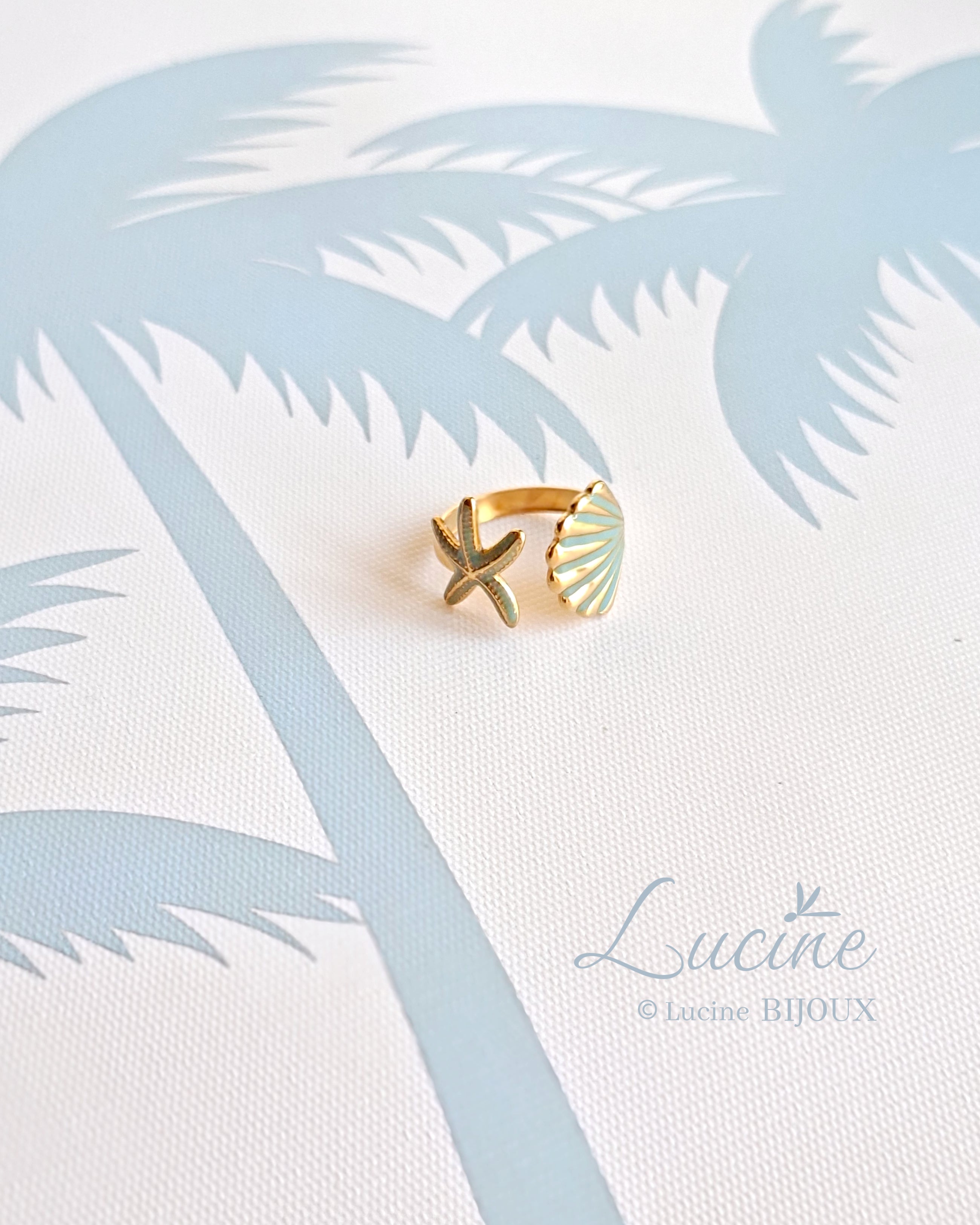 Bague coquillage bleue