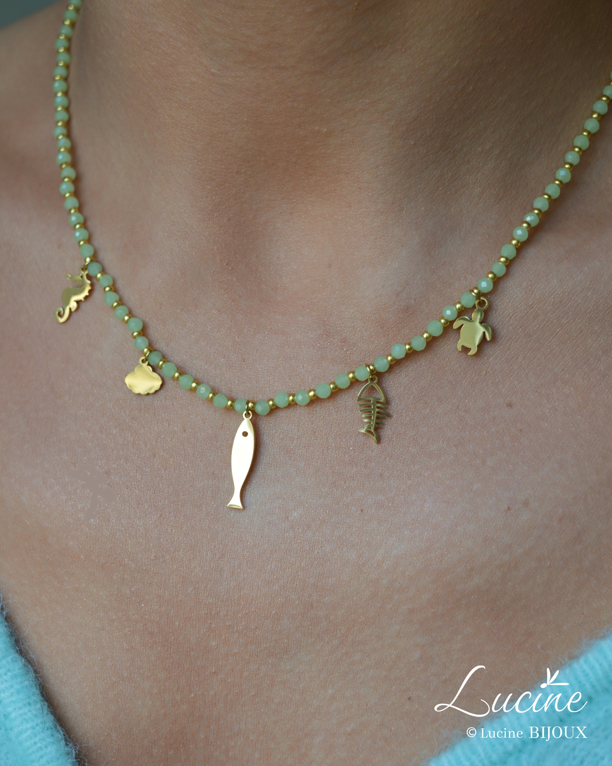 Collier breloques Marina vert