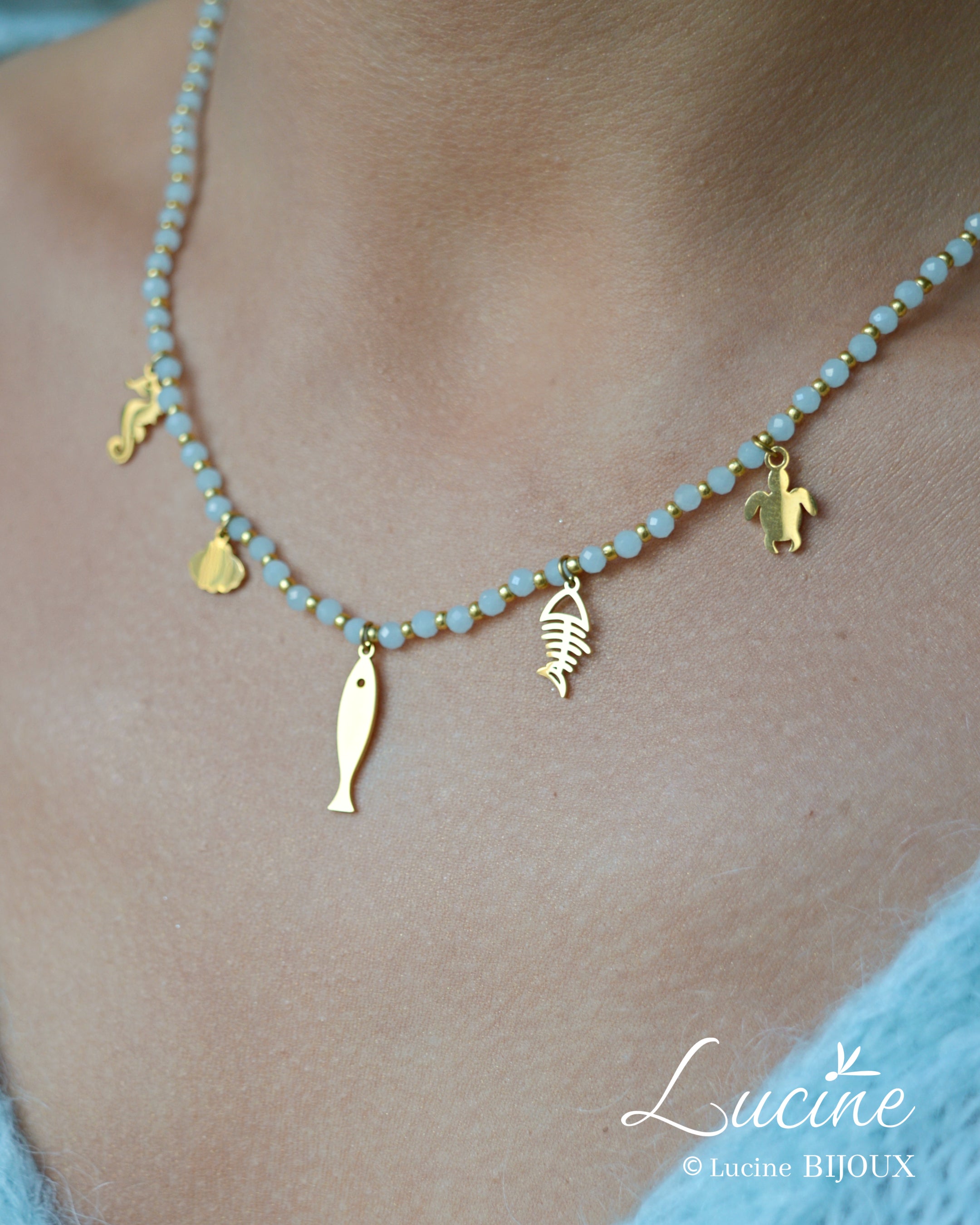 Collier breloques Marina bleu