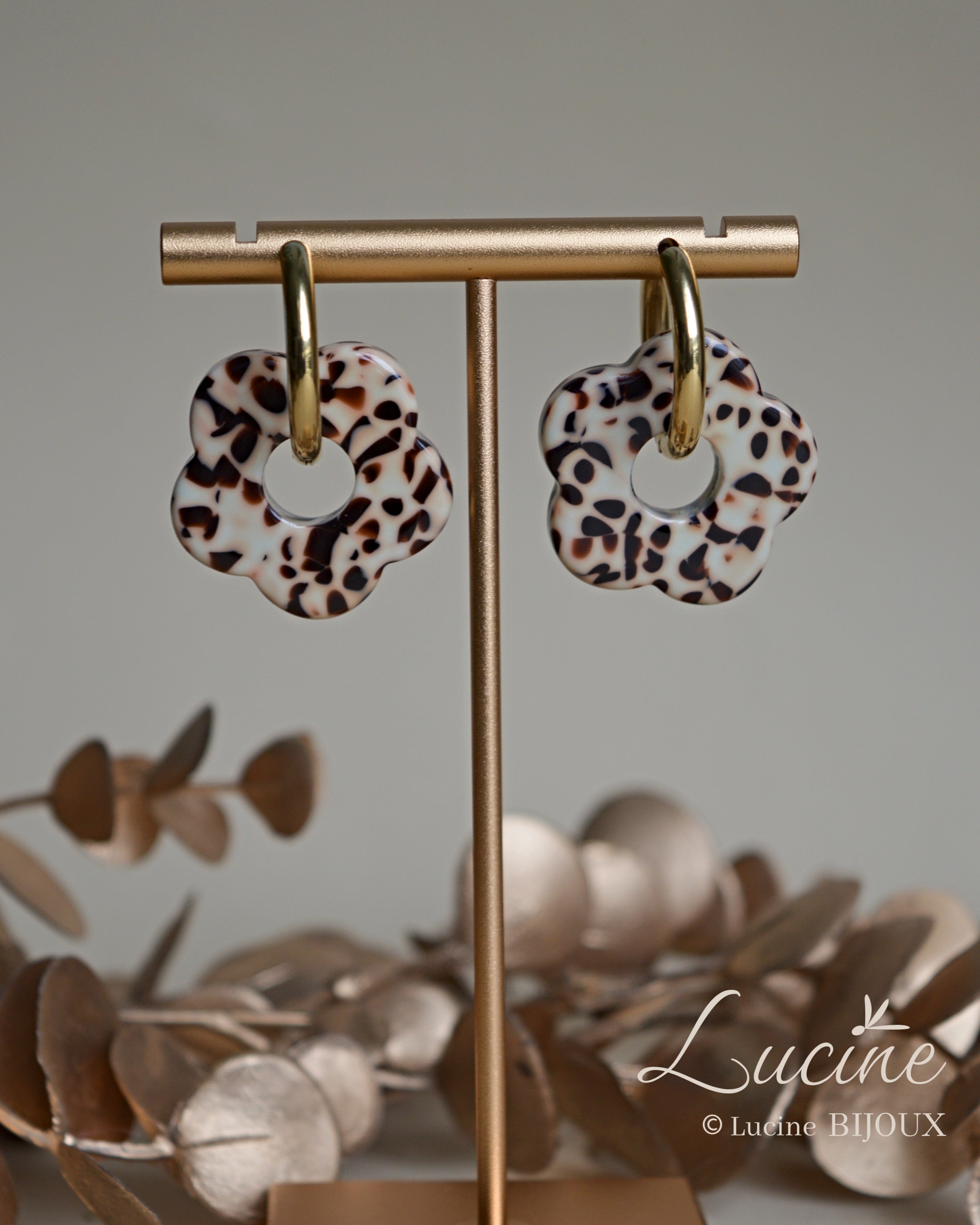 Boucles d'oreilles Constance - tachetées marron